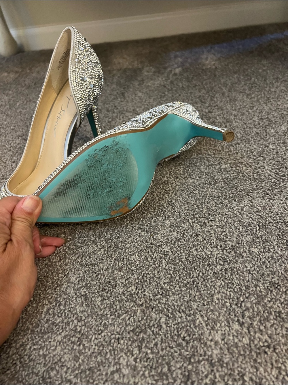 Betsey Johnson Silver Crystal Pointed Toe High Heels - Picture 5 of 5